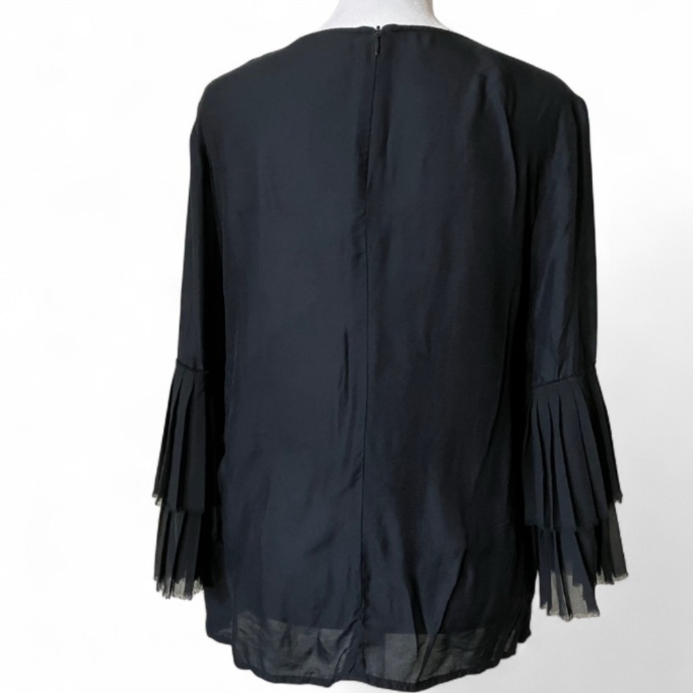 J. McLaughlin Black 3/4 Layered Ruffle Sleeves Silk Blend Blouse size Small - Picture 4 of 9